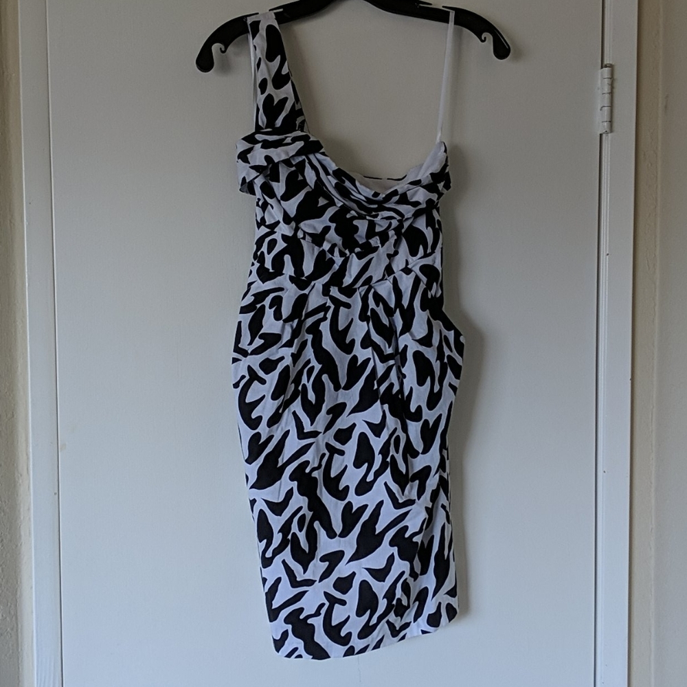 BCX Dress, Black & White, One-Shoulder, POCKETS, 1